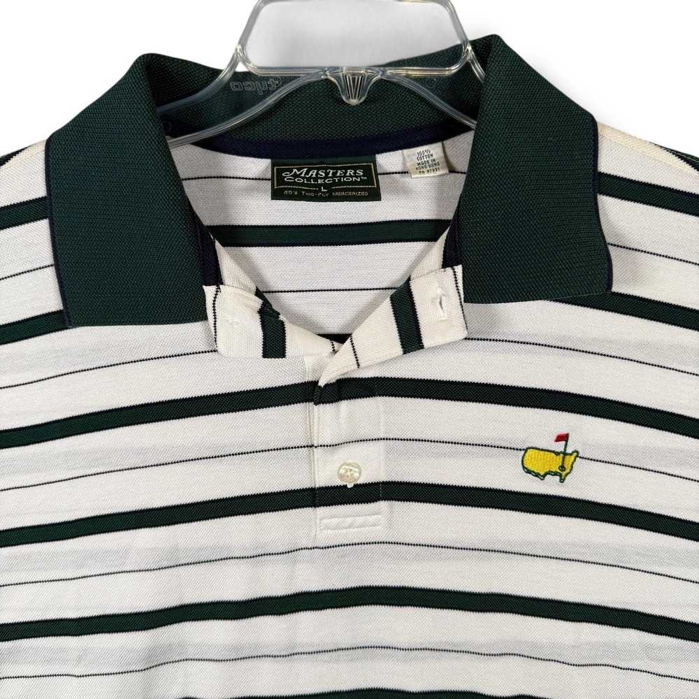 Augusta National Masters Collection Shirt White Striped Golf Polo Men's Sz Large